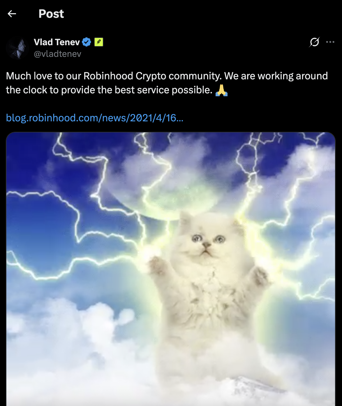 Vlad Tenev's original X post